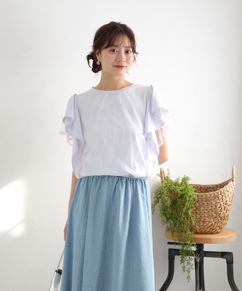 fifth(フィフス)の「チュールフリルTシャツ(Tシャツ/カットソー・レディース・オフホワイト/ブラック/ライトブルー・M)」の12枚目の写真