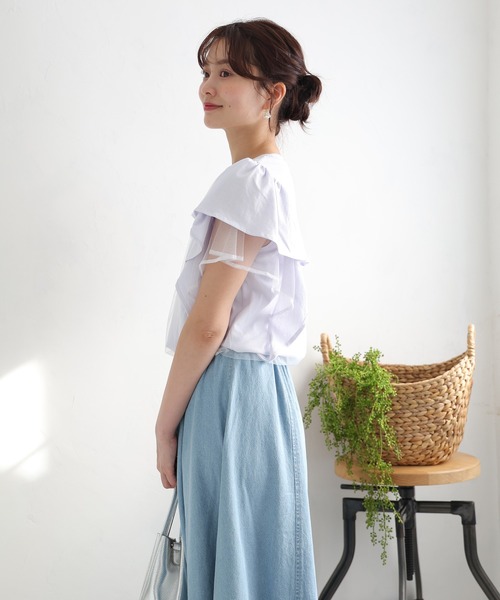 fifth(フィフス)の「チュールフリルTシャツ(Tシャツ/カットソー・レディース・オフホワイト/ブラック/ライトブルー・M)」の13枚目の写真