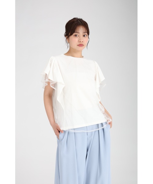 fifth(フィフス)の「チュールフリルTシャツ(Tシャツ/カットソー・レディース・オフホワイト/ブラック/ライトブルー・M)」の4枚目の写真