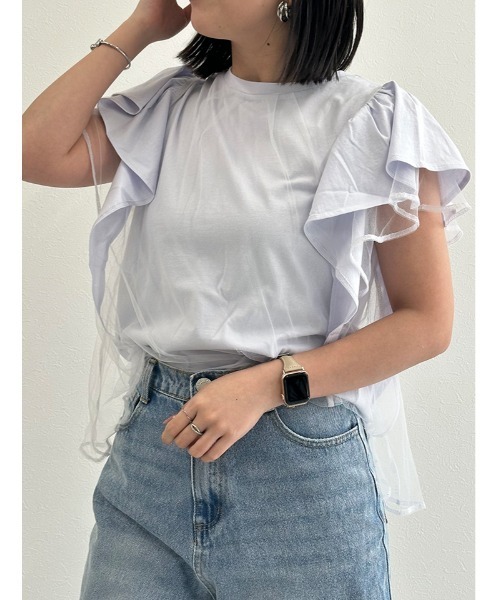 fifth(フィフス)の「チュールフリルTシャツ(Tシャツ/カットソー・レディース・オフホワイト/ブラック/ライトブルー・M)」の18枚目の写真