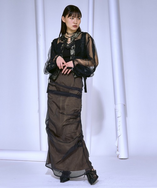 Ezick（エジック）の「Mode elegant　シャーリングチュールブルゾン（ブルゾン・レディース・アイボリー/ブラック・FREE）」の9枚目の写真