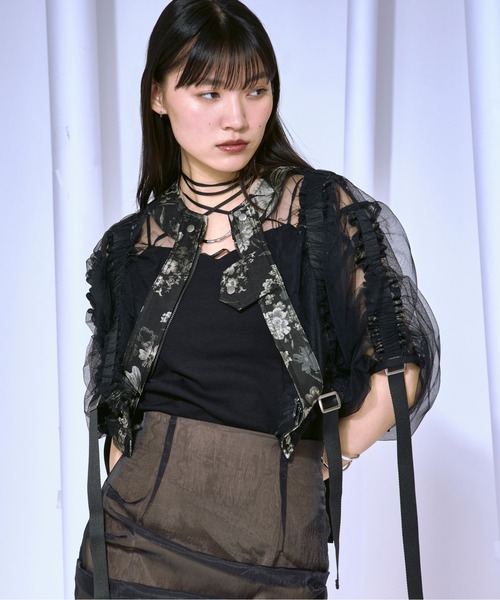 セール】Mode elegant シャーリングチュールブルゾン（ブルゾン