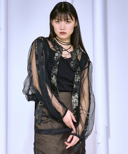 半額以下　新品　emmi シャーリングブルゾン ブラック　定価24200円 セール】Mode elegant シャーリングチュールブルゾン（ブルゾン