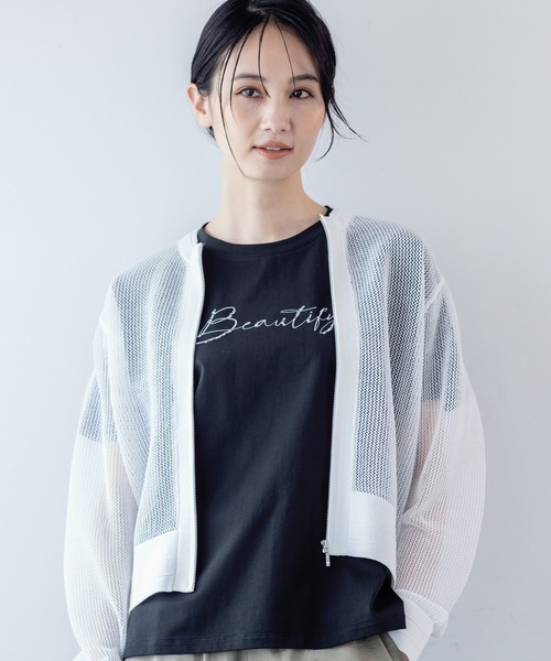 A/C DESIGN BY ALPHA CUBIC(エーシーデザインバイアルファキュービック)の「2025春夏【接触冷感・UVカット】刺しゅうロゴTシャツ(Tシャツ/カットソー・レディース・ブラック/オフホワイト・M/L)」の2枚目の写真