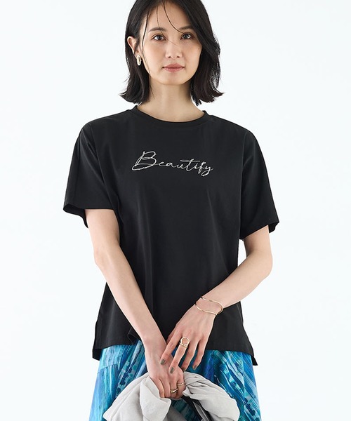 A/C DESIGN BY ALPHA CUBIC(エーシーデザインバイアルファキュービック)の「2025春夏【接触冷感・UVカット】刺しゅうロゴTシャツ(Tシャツ/カットソー・レディース・ブラック/オフホワイト・M/L)」の12枚目の写真