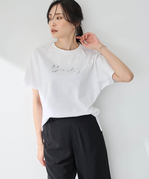 A/C DESIGN BY ALPHA CUBIC(エーシーデザインバイアルファキュービック)の「2025春夏【接触冷感・UVカット】刺しゅうロゴTシャツ(Tシャツ/カットソー・レディース・ブラック/オフホワイト・M/L)」の8枚目の写真