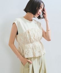 VIS | 旬なレイヤードスタイルが叶う！ビスチェドッキングフレンチスリーブプルオーバー【洗える】(Tシャツ/カットソー)
