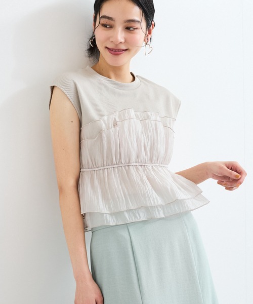 VIS（ビス）の「旬なレイヤードスタイルが叶う！ビスチェドッキングフレンチスリーブプルオーバー【洗える】（Tシャツ/カットソー・レディース・ホワイト系その他5/ブラック系その他/グレー系その他/ホワイト系その他・FREE）」の21枚目の写真