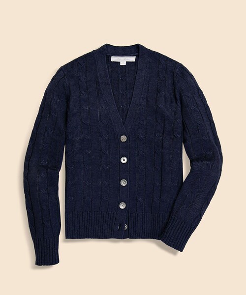 BROOKS BROTHERS(ブルックスブラザーズ)の「リネン ケーブル Vネックカーディガン(カーディガン/ボレロ・レディース・ネイビー/グリーン・MEDIUM/LARGE/SMALL/X-SMALL)」の2枚目の写真
