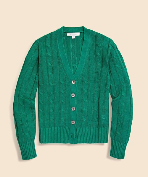 BROOKS BROTHERS(ブルックスブラザーズ)の「リネン ケーブル Vネックカーディガン(カーディガン/ボレロ・レディース・ネイビー/グリーン・MEDIUM/LARGE/SMALL/X-SMALL)」の7枚目の写真