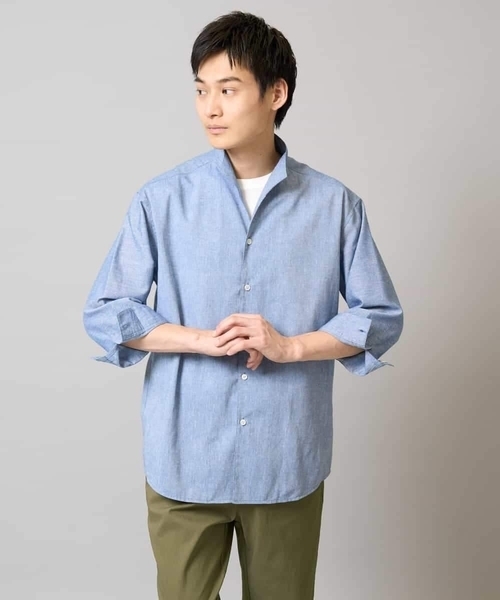 a.v.v(アーヴェヴェ)の「【接触冷感/イージーケア】リネン混8分袖スタンドカラーシャツ【洗える/ストレッチ/速乾】(シャツ/ブラウス・メンズ・ネイビー/ブルー・46/48/50)」の17枚目の写真