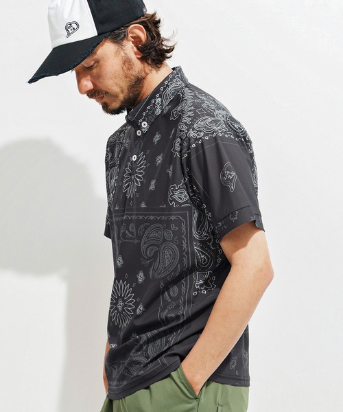 1minute 1second(ワンミニットワンセカンド)の「mhs2364-bandana pattern polo shirt ポロシャツ(ポロシャツ・メンズ・ブラック×ホワイト/ホワイト×ブラック/ホワイト×ブルー・S/M/L/XL)」の3枚目の写真