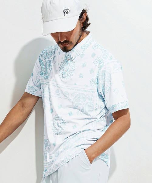 1minute 1second(ワンミニットワンセカンド)の「mhs2364-bandana pattern polo shirt ポロシャツ(ポロシャツ・メンズ・ブラック×ホワイト/ホワイト×ブラック/ホワイト×ブルー・S/M/L/XL)」の4枚目の写真