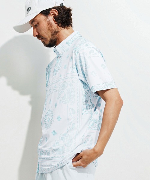1minute 1second(ワンミニットワンセカンド)の「mhs2364-bandana pattern polo shirt ポロシャツ(ポロシャツ・メンズ・ブラック×ホワイト/ホワイト×ブラック/ホワイト×ブルー・S/M/L/XL)」の5枚目の写真