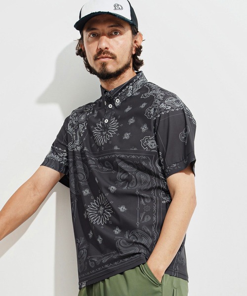 1minute 1second(ワンミニットワンセカンド)の「mhs2364-bandana pattern polo shirt ポロシャツ(ポロシャツ・メンズ・ブラック×ホワイト/ホワイト×ブラック/ホワイト×ブルー・S/M/L/XL)」の9枚目の写真