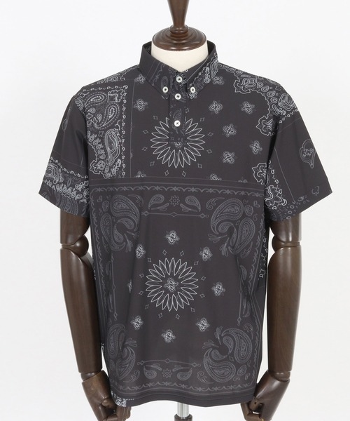 1minute 1second(ワンミニットワンセカンド)の「mhs2364-bandana pattern polo shirt ポロシャツ(ポロシャツ・メンズ・ブラック×ホワイト/ホワイト×ブラック/ホワイト×ブルー・S/M/L/XL)」の17枚目の写真