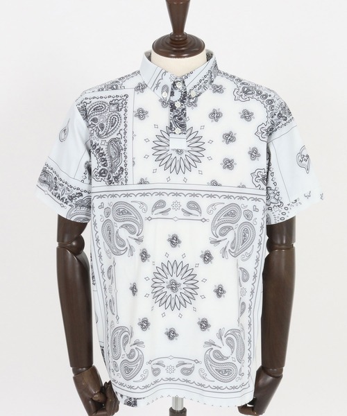 1minute 1second(ワンミニットワンセカンド)の「mhs2364-bandana pattern polo shirt ポロシャツ(ポロシャツ・メンズ・ブラック×ホワイト/ホワイト×ブラック/ホワイト×ブルー・S/M/L/XL)」の19枚目の写真