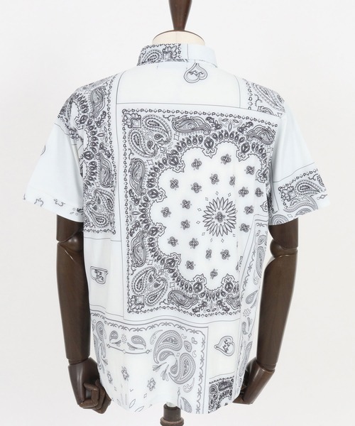1minute 1second(ワンミニットワンセカンド)の「mhs2364-bandana pattern polo shirt ポロシャツ(ポロシャツ・メンズ・ブラック×ホワイト/ホワイト×ブラック/ホワイト×ブルー・S/M/L/XL)」の20枚目の写真