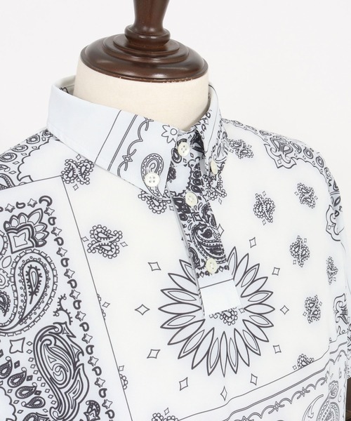1minute 1second(ワンミニットワンセカンド)の「mhs2364-bandana pattern polo shirt ポロシャツ(ポロシャツ・メンズ・ブラック×ホワイト/ホワイト×ブラック/ホワイト×ブルー・S/M/L/XL)」の21枚目の写真