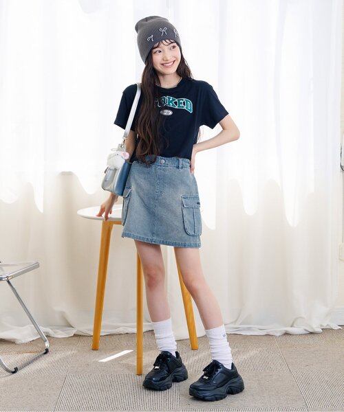 algy（アルジー）の「カーゴ台形スカパン（スカート・キッズ・カーキ/サックスブルー/ブラック/ベージュ・XX-SMALL/X-SMALL/MEDIUM/SMALL）」の10枚目の写真