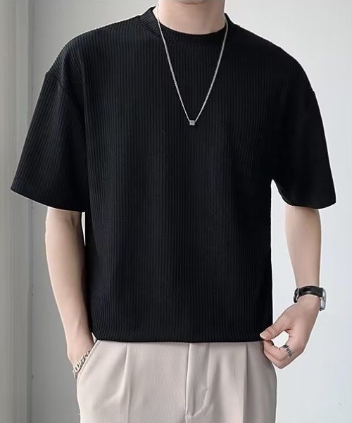 FreeZone(フリーゾーン)の「ポリエステルリブ編みTシャツ(Tシャツ/カットソー・メンズ・ホワイト/ブラック・F)」の9枚目の写真