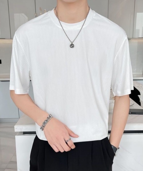 FreeZone(フリーゾーン)の「ポリエステルリブ編みTシャツ(Tシャツ/カットソー・メンズ・ホワイト/ブラック・F)」の14枚目の写真