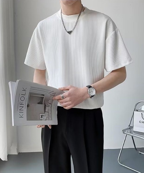 FreeZone(フリーゾーン)の「ポリエステルリブ編みTシャツ(Tシャツ/カットソー・メンズ・ホワイト/ブラック・F)」の12枚目の写真