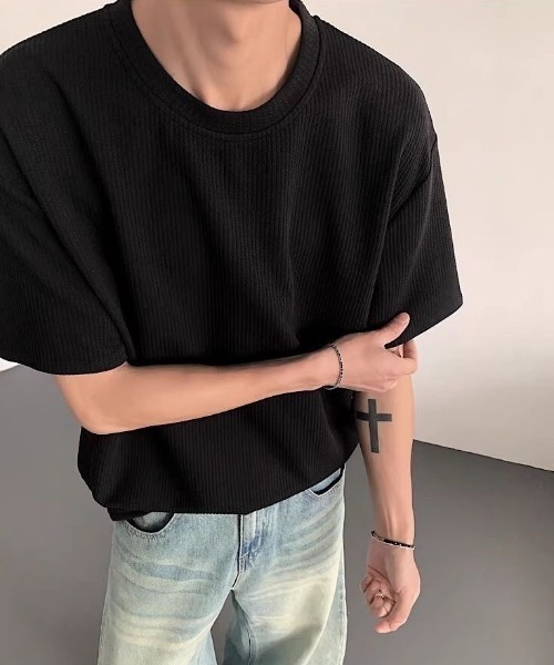 FreeZone(フリーゾーン)の「ポリエステルリブ編みTシャツ(Tシャツ/カットソー・メンズ・ホワイト/ブラック・F)」の17枚目の写真