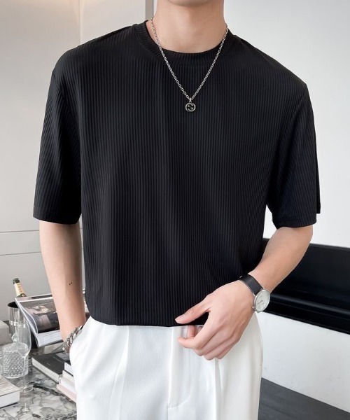 FreeZone(フリーゾーン)の「ポリエステルリブ編みTシャツ(Tシャツ/カットソー・メンズ・ホワイト/ブラック・F)」の18枚目の写真