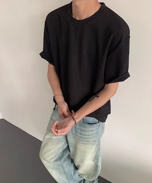 FreeZone(フリーゾーン)の「ポリエステルリブ編みTシャツ(Tシャツ/カットソー・メンズ・ホワイト/ブラック・F)」の6枚目の写真