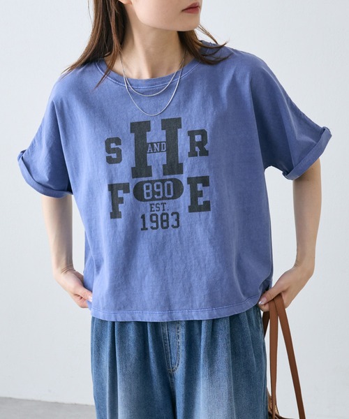 PUAL CE CIN（ピュアルセシン）の「カレッジロゴショートＴシャツ（Tシャツ/カットソー・レディース・チャコールグレー/オフホワイト/ピンク/ブルー・FREE）」の2枚目の写真