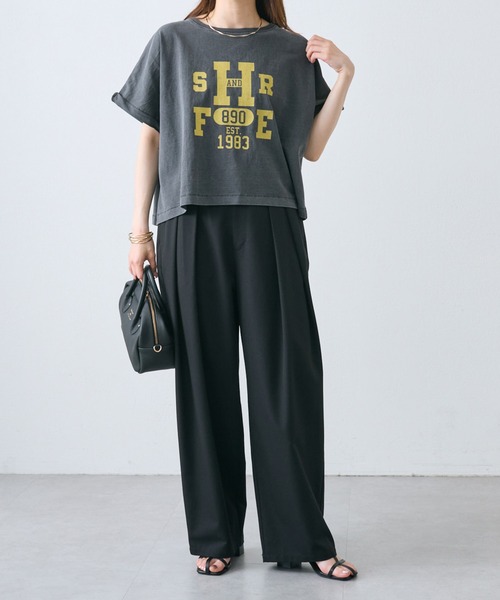 PUAL CE CIN（ピュアルセシン）の「カレッジロゴショートＴシャツ（Tシャツ/カットソー・レディース・チャコールグレー/オフホワイト/ピンク/ブルー・FREE）」の14枚目の写真