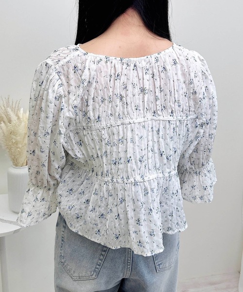 INGNI(イング)の「前リボン花柄7分袖ブラウス(シャツ/ブラウス・レディース・ブラック×ブルー/ホワイト×ブルー・M)」の4枚目の写真