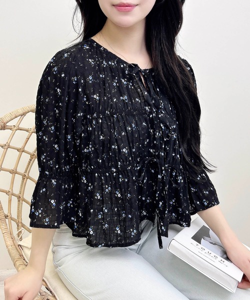 INGNI(イング)の「前リボン花柄7分袖ブラウス(シャツ/ブラウス・レディース・ブラック×ブルー/ホワイト×ブルー・M)」の12枚目の写真