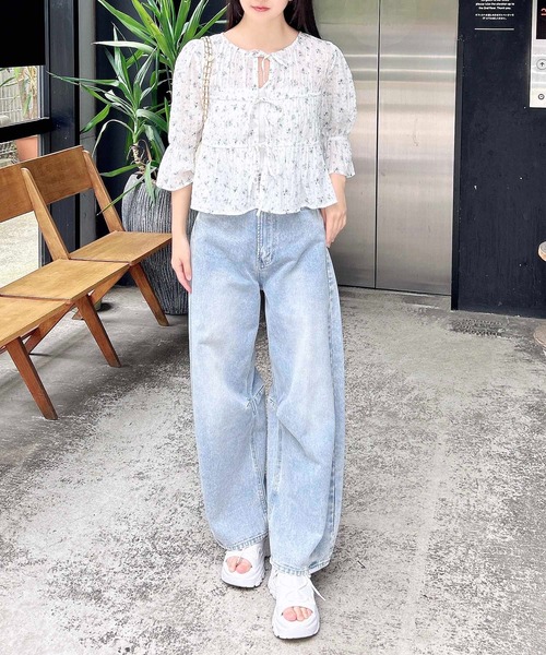 INGNI(イング)の「前リボン花柄7分袖ブラウス(シャツ/ブラウス・レディース・ブラック×ブルー/ホワイト×ブルー・M)」の18枚目の写真