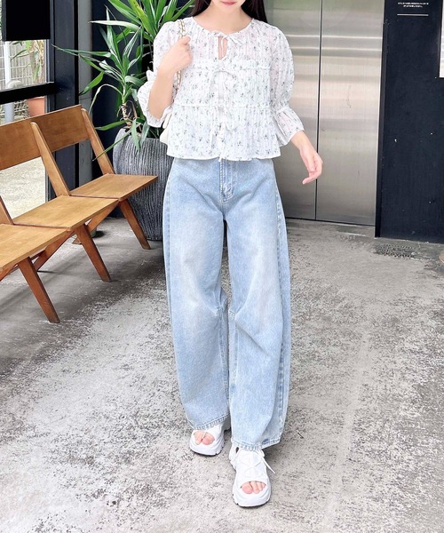 INGNI(イング)の「前リボン花柄7分袖ブラウス(シャツ/ブラウス・レディース・ブラック×ブルー/ホワイト×ブルー・M)」の19枚目の写真