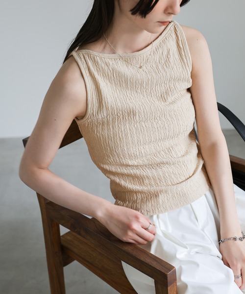 mal.セレクト　ロープ　アイボリー ノースリーブ トップス セール】ワッシャーノースリーブトップス（Tシャツ/カットソー