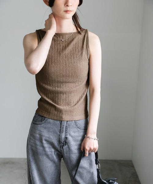 mal.セレクト　ロープ　アイボリー ノースリーブ トップス セール】ワッシャーノースリーブトップス（Tシャツ/カットソー
