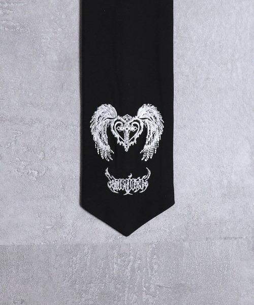 Amilige（アミリージュ）の「ハート羽クロス刺繍ネクタイ（ネクタイ・メンズ・ブラック・FREE）」の5枚目の写真