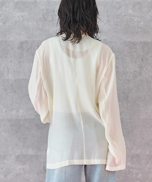ANAP(アナップ)の「ノーカラー ダブルボタン シアー ジャケット(ノーカラージャケット・レディース・ホワイト/ブラック・FREE)」の4枚目の写真