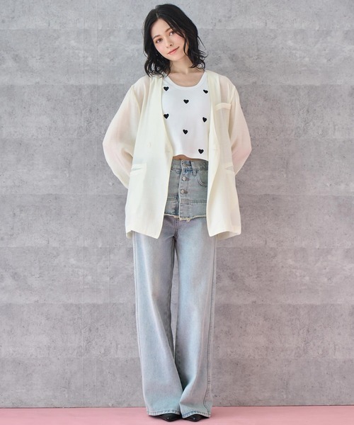 ANAP(アナップ)の「ノーカラー ダブルボタン シアー ジャケット(ノーカラージャケット・レディース・ホワイト/ブラック・FREE)」の5枚目の写真