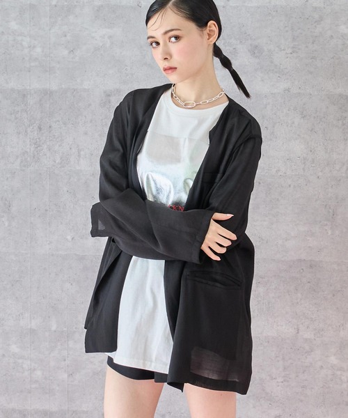 ANAP(アナップ)の「ノーカラー ダブルボタン シアー ジャケット(ノーカラージャケット・レディース・ホワイト/ブラック・FREE)」の7枚目の写真