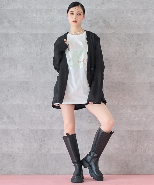 ANAP(アナップ)の「ノーカラー ダブルボタン シアー ジャケット(ノーカラージャケット・レディース・ホワイト/ブラック・FREE)」の13枚目の写真