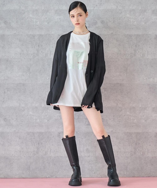 ANAP(アナップ)の「ノーカラー ダブルボタン シアー ジャケット(ノーカラージャケット・レディース・ホワイト/ブラック・FREE)」の14枚目の写真