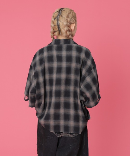 ブラウス シャツ DankeSchon/ダンケシェーン/OMBRE CHECK DAMEGE S/S SHIRTS レディース メンズ DANKE SCHON シャツ DankeSchon/ダンケシェーン/OMBRE CHECK