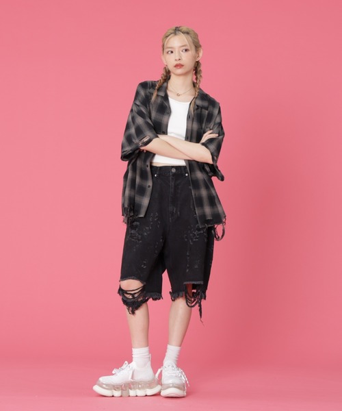 DANKE SCHON(ダンケシェーン)の「DankeSchon/ダンケシェーン/OMBRE CHECK DAMEGE S/S SHIRTS(シャツ/ブラウス・レディース・ブルー/レッド/ブラック・M/L)」の13枚目の写真