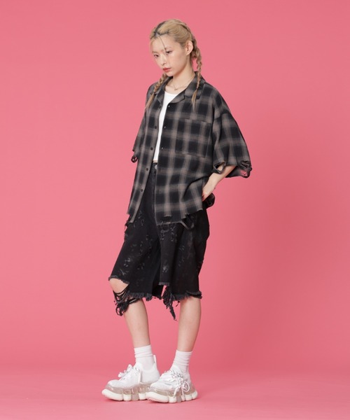 DANKE SCHON(ダンケシェーン)の「DankeSchon/ダンケシェーン/OMBRE CHECK DAMEGE S/S SHIRTS(シャツ/ブラウス・レディース・ブルー/レッド/ブラック・M/L)」の14枚目の写真