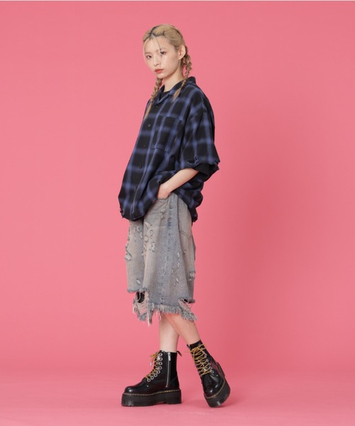 DANKE SCHON(ダンケシェーン)の「DankeSchon/ダンケシェーン/OMBRE CHECK DAMEGE S/S SHIRTS(シャツ/ブラウス・レディース・ブルー/レッド/ブラック・M/L)」の22枚目の写真