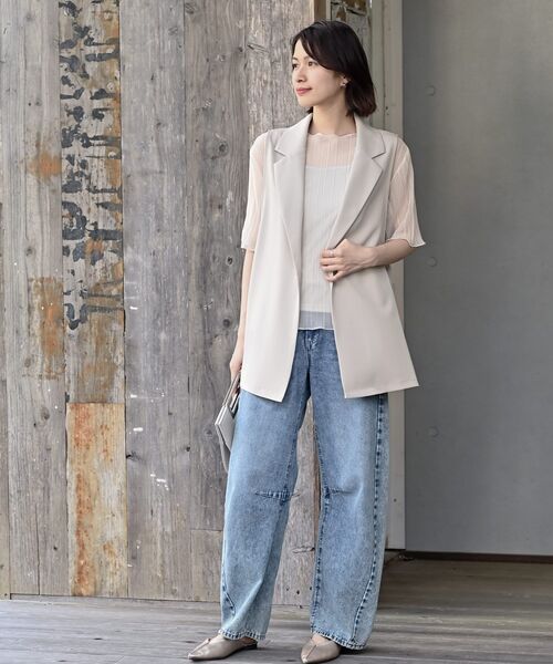 rps(アールピーエス)の「サイドベルトテーラーカラーベスト(ベスト・レディース・グレイッシュベージュ/ブラック・フリー)」の12枚目の写真