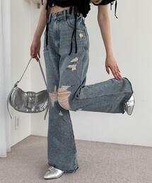 WEGO | WEGO/【25年春夏新作】ダメージフレアデニムパンツ(デニムパンツ)
